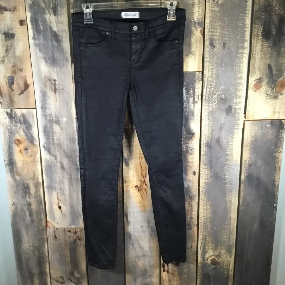 Madewell coated shiny black stovepipe jeans size 25